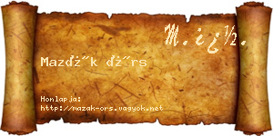 Mazák Örs névjegykártya